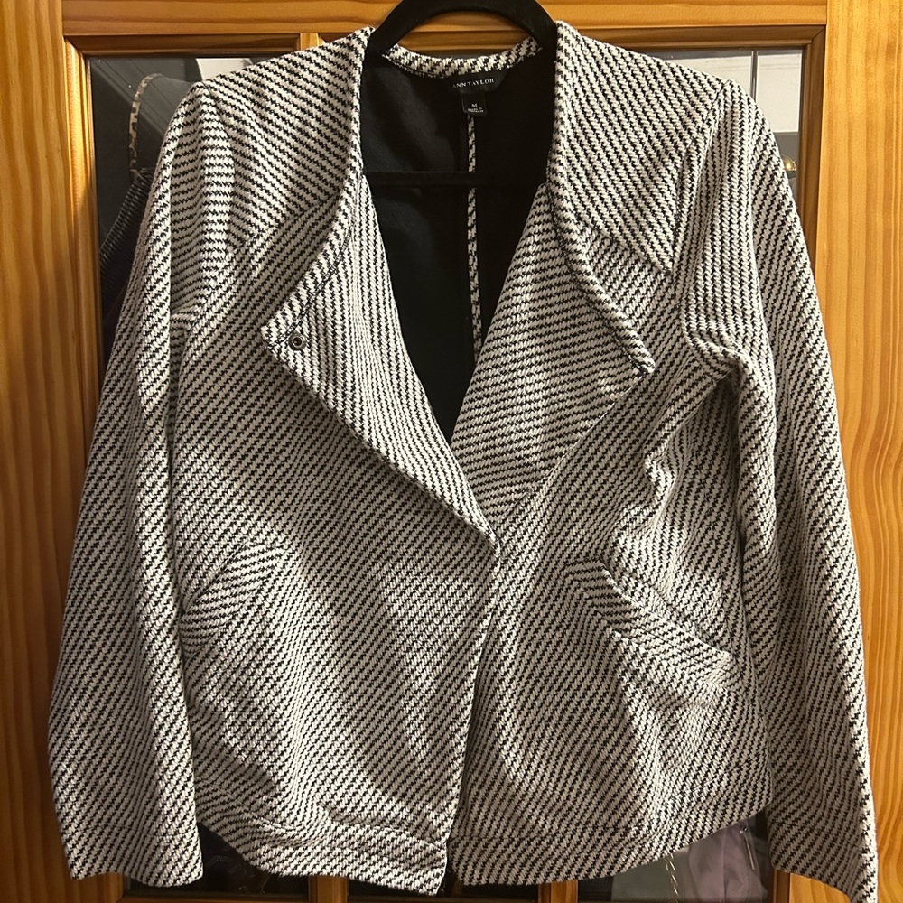 Ann Taylor Striped Moto Jacket- Cotton